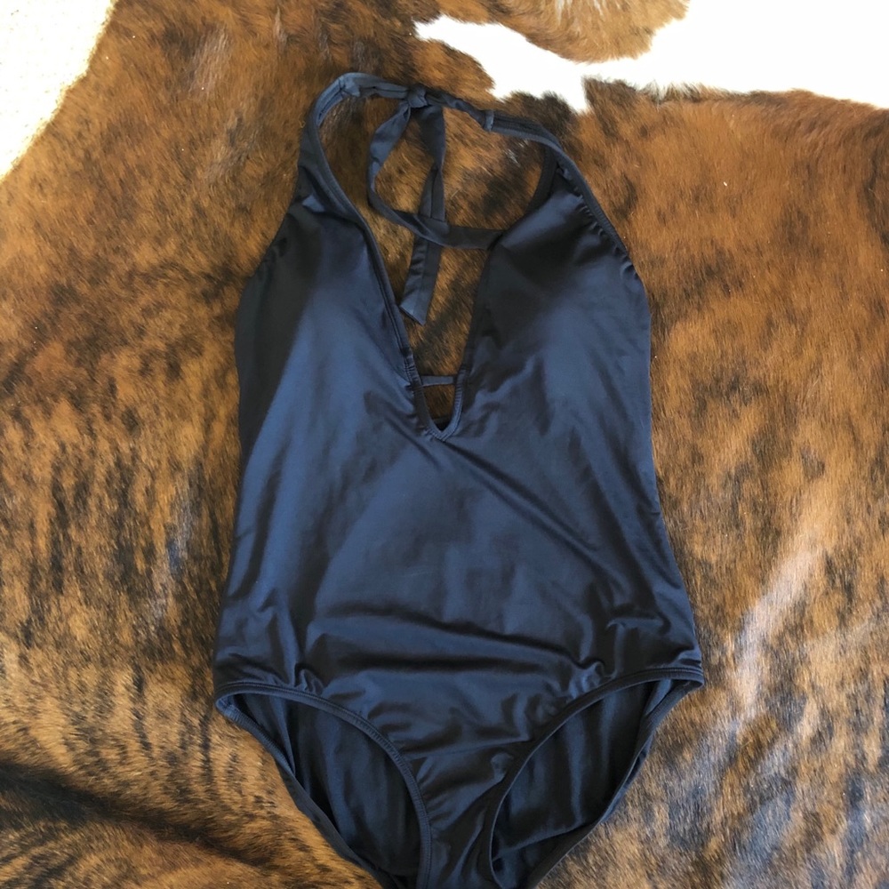 Black One Piece Swimsuit with Plunging Neckline